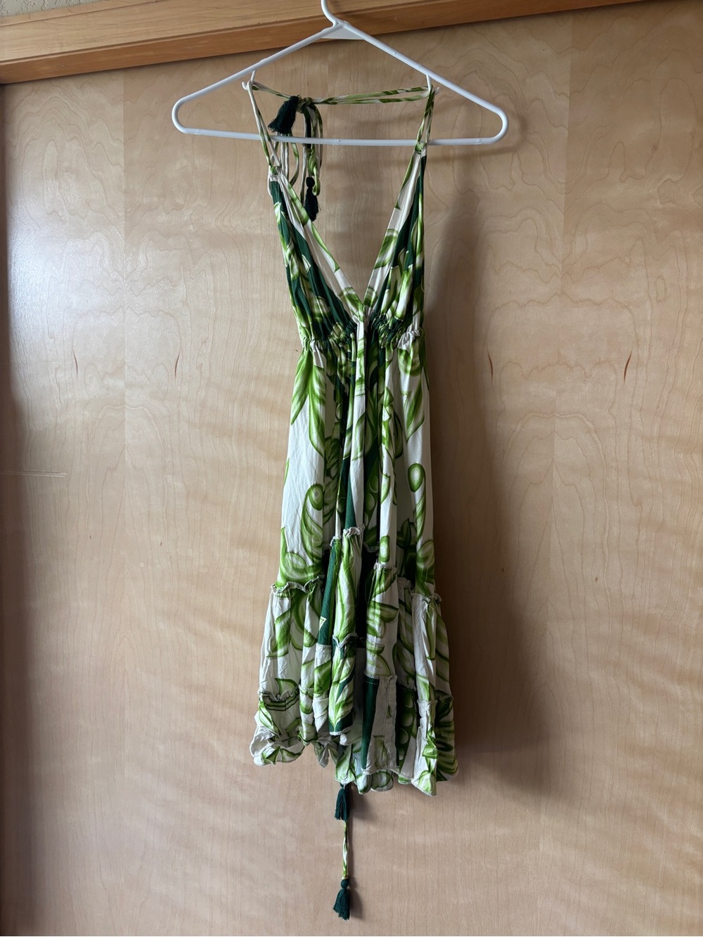 Italian Green and White Leaf-Print Summer Dress